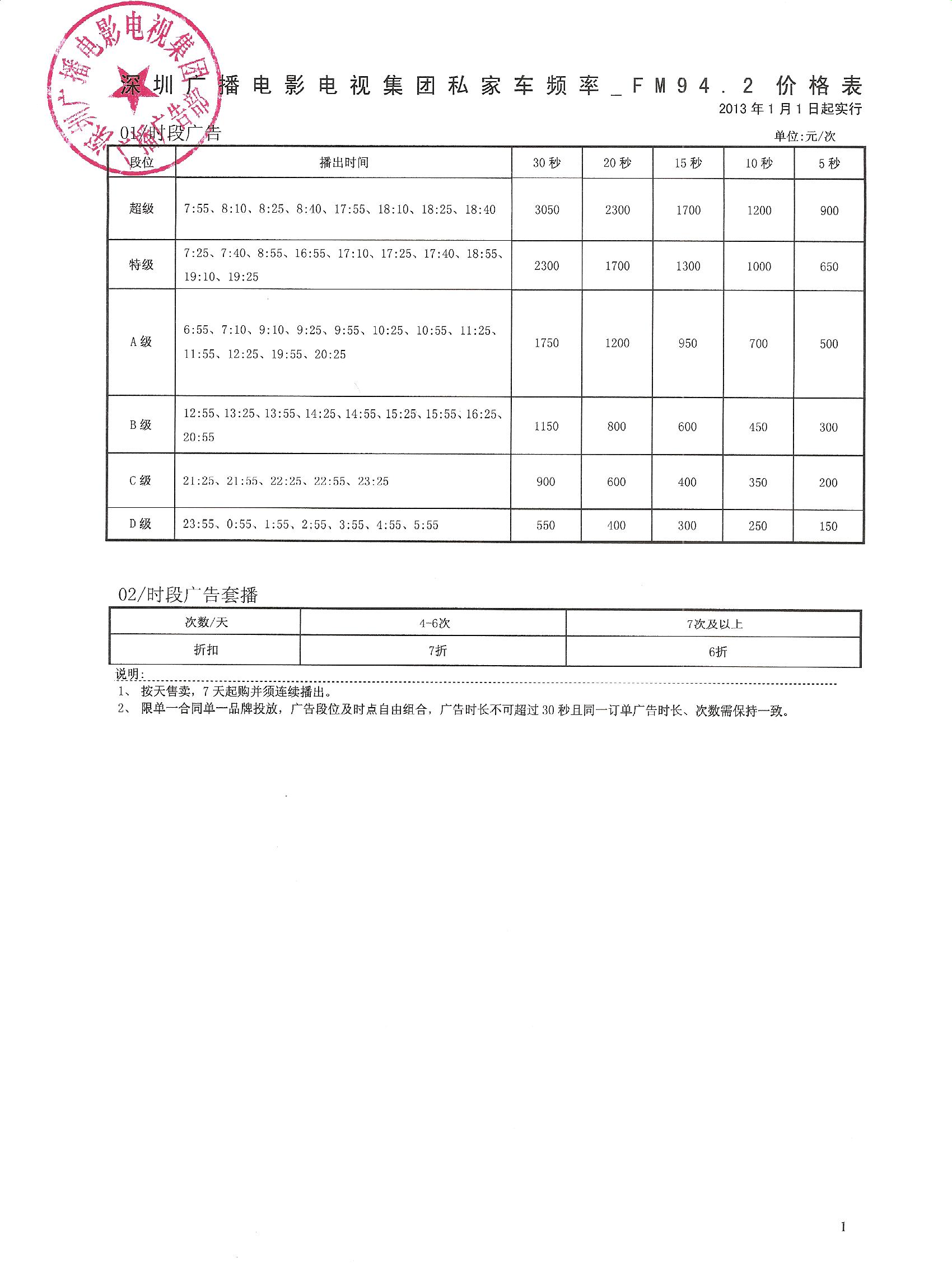 深圳私家车电台价目表